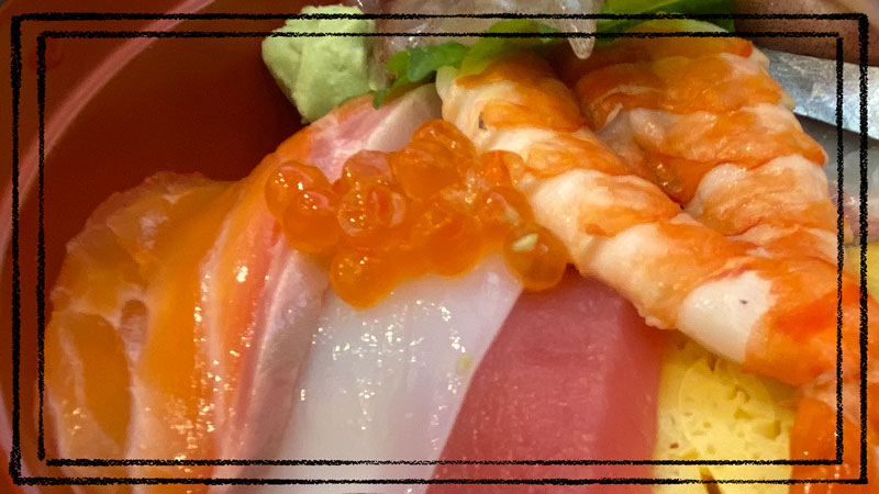 女子駅前ガイドイーグルテレビ玄徳寿司 ランチメニュー海鮮丼